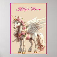 Unicorn Gold Horn Pink Roses & Ribbon