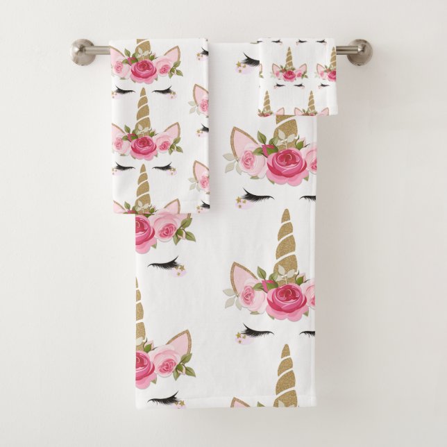Unicorn Gold Pink Floral Cute Trendy Bath Towel Se (Insitu)