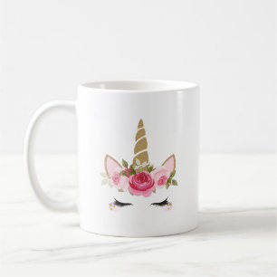 Unicorn Gold Pink Floral Cute Trendy Coffee Mug