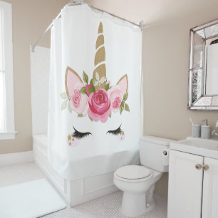 Unicorn Gold Pink Floral Cute Trendy Shower Curtai Shower Curtain