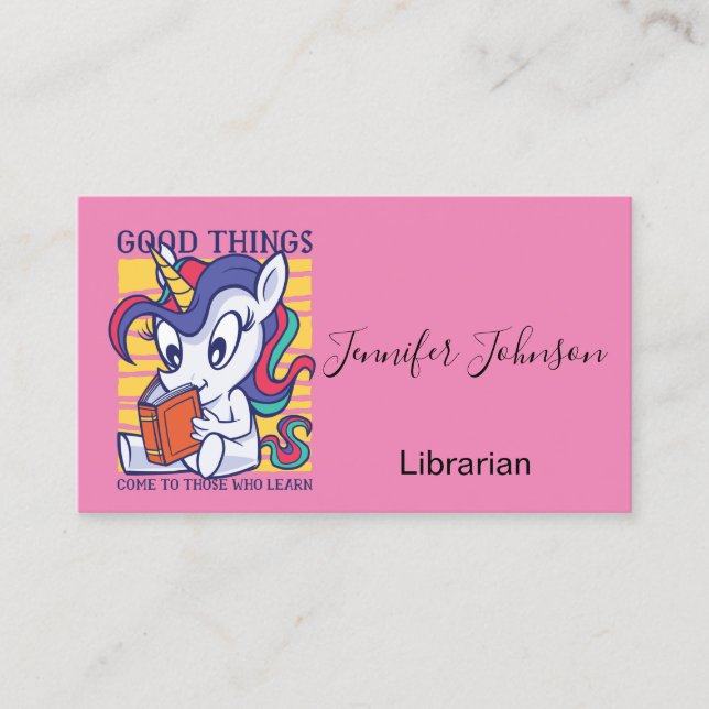 Unicorn Good Things To Those Who Learn Business Card (Front)