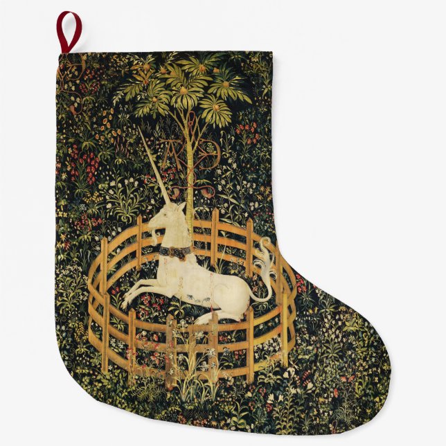 UNICORN GOTHIC FANTASY FLOWERS,FLORAL MOTIFS Green Large Christmas Stocking (Front)