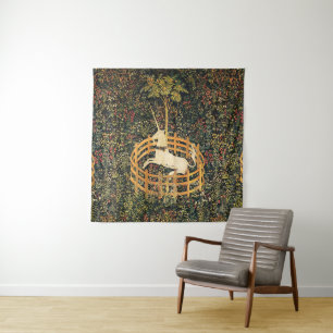 UNICORN GOTHIC FANTASY FLOWERS,FLORAL MOTIFS TAPESTRY