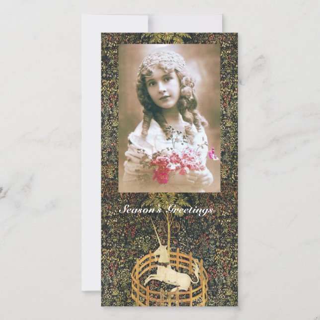 UNICORN GOTHIC FANTASY GREEN FLORAL Christmas Holiday Card (Front)