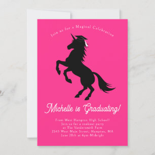 Unicorn Graduation Party Pink and Black Invitation