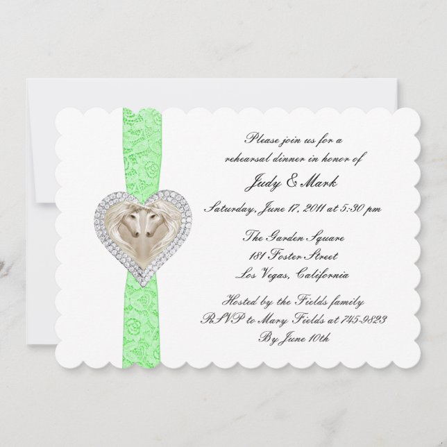 Unicorn Green Lace Rehearsal Dinner Invitation (Front)