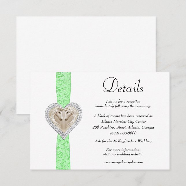 Unicorn Green Lace Wedding Details Enclosure Card (Front/Back)
