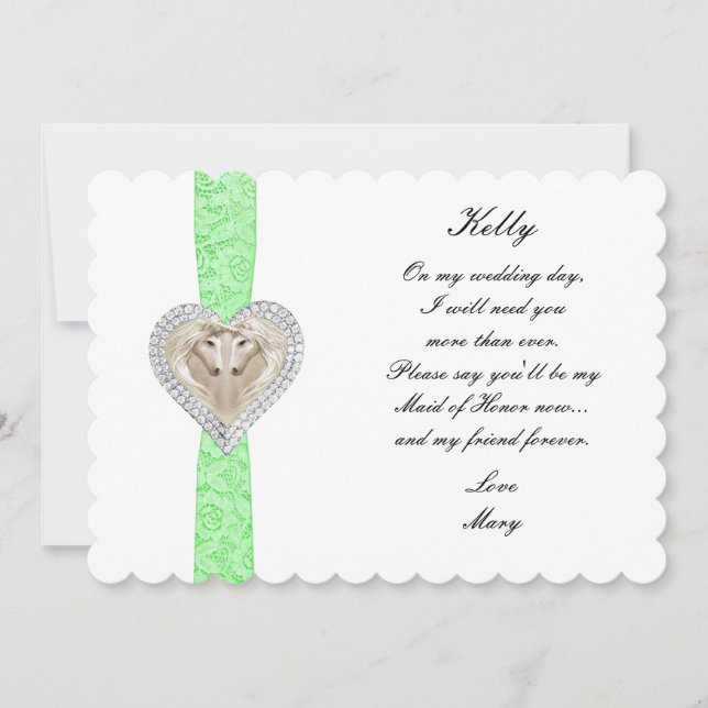 Unicorn Green Lace Wedding Maid Of Honour Card (Front)