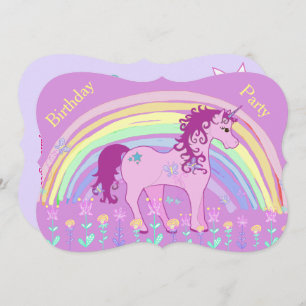 Unicorn Green, Purple irthday Invitations