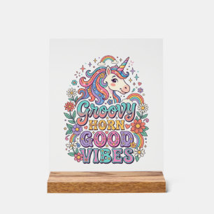 Unicorn Groovy Horn Good Vibes Charming POD Artwor Acrylic Sign