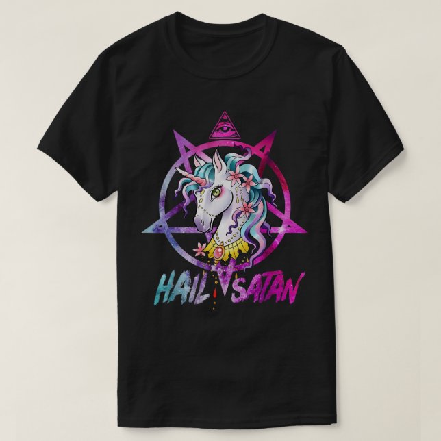 Unicorn Hail Satan Death Metal Rainbow Rave Men 67 T-Shirt (Design Front)