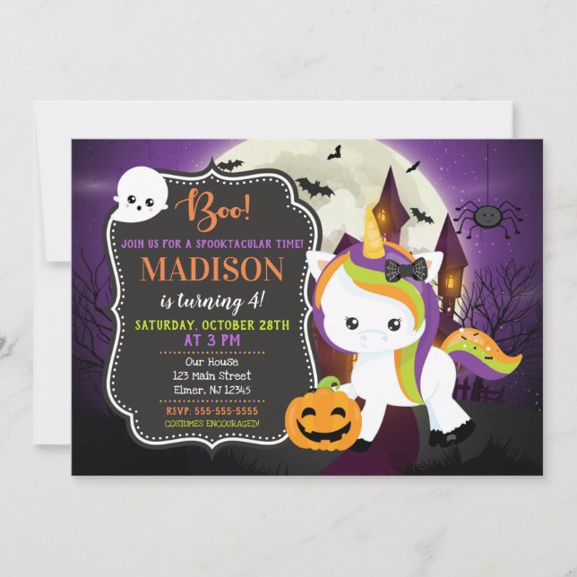 Unicorn Halloween Birthday Invitation (Front)