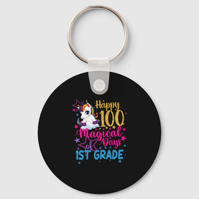 Unicorn happy 100 Magical Days of 1st Grade Key Ring (Front)
