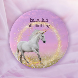 Unicorn Happy Birthday Name and Age Template 7.5 Cm Round Badge