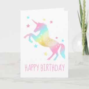 Unicorn Happy Birthday Pastel Rainbow Card