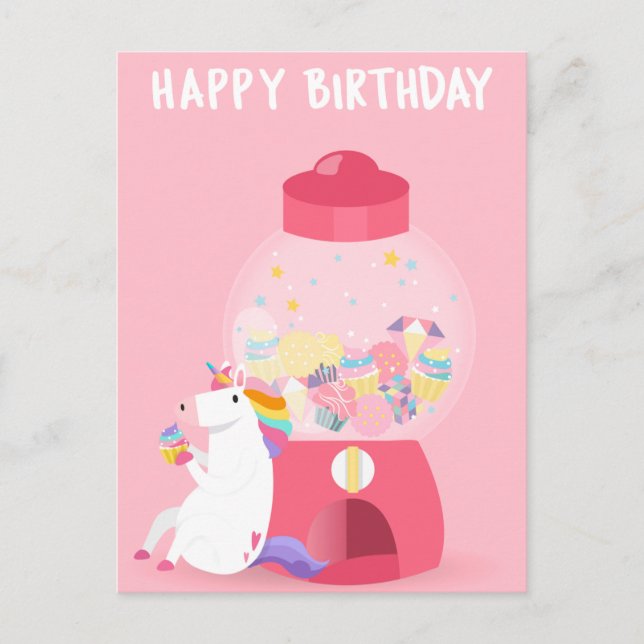 Unicorn Happy Birthday Postcard (Front)