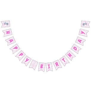 Unicorn Happy Birthday Small hearts background Bunting