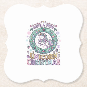 Unicorn Have a Very Unicorn Christmas Bold Typogra Paper Coaster