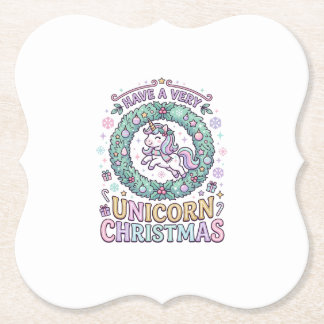 Unicorn Have a Very Unicorn Christmas Bold Typogra Paper Coaster