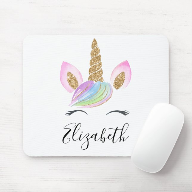 Unicorn Head Cute Personalised Custom Name Quote Mouse Mat (With Mouse)