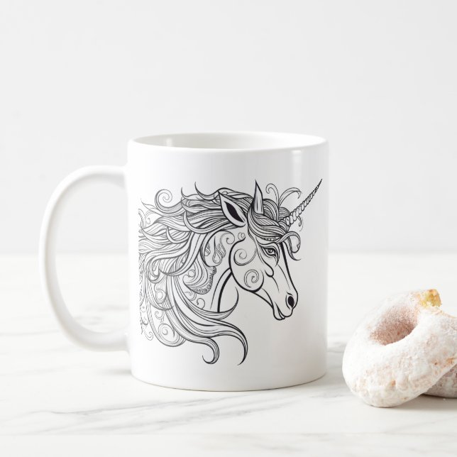  Unicorn Head Drawing  Coffee Mug (With Donut)