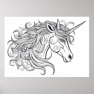  Unicorn Head Drawing  Poster