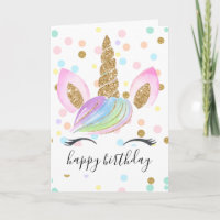Unicorn Head Gold Glitter Rainbow Polka Dot Girl