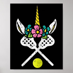Unicorn Head Lacrosse Funny Lax Sports Women Kids  Poster