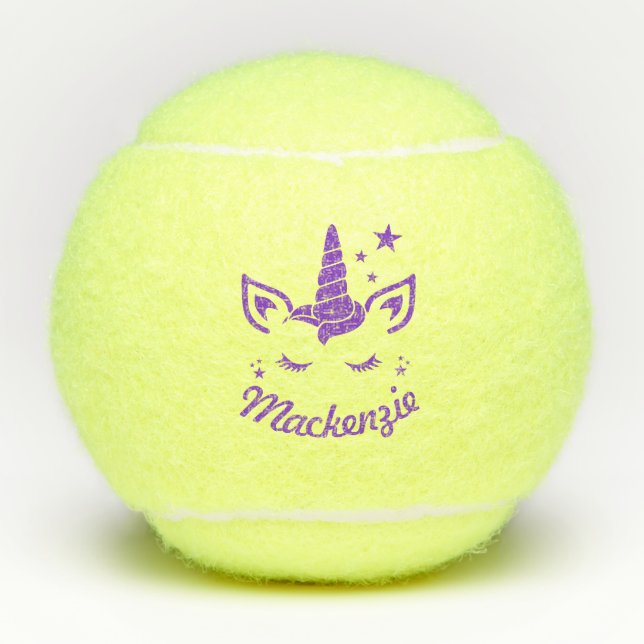 Unicorn Head Personalised Kids Name Tennis Balls (Front)