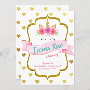 Unicorn Heart Birthday Party Invitation