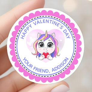 Unicorn Heart Cute Personalised Valentine Classic Round Sticker