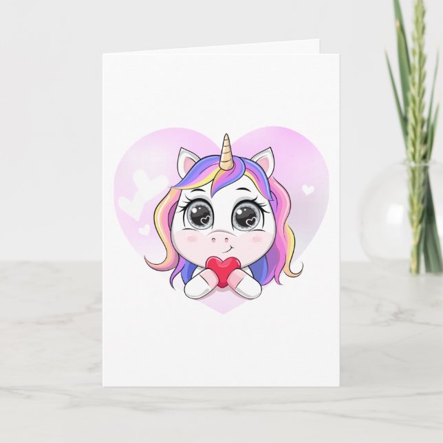 Unicorn Heart Cute Personalised Valentine Holiday Card (Front)