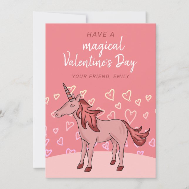 Unicorn Heart Kids Classroom Valentine`s day Holiday Card (Front)