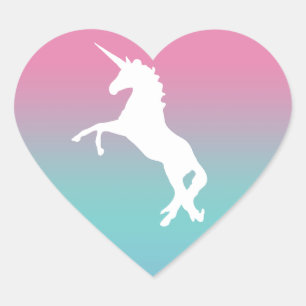Unicorn Heart Pink Colorful Party Favor Heart Sticker