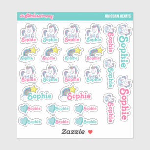 Unicorn Hearts Personalised Name Labels School