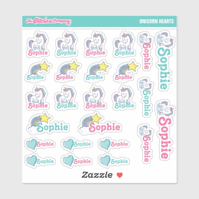 Unicorn Hearts Personalised Name Labels | School (Sheet)