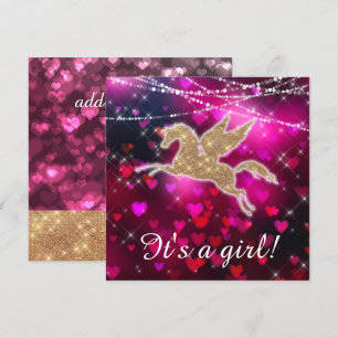 Unicorn Hearts Pink Baby Girl Shower Invitation