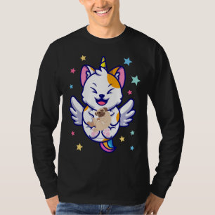 Unicorn Holding Dog Pug Kawaii Anime Men LS T-Shirt