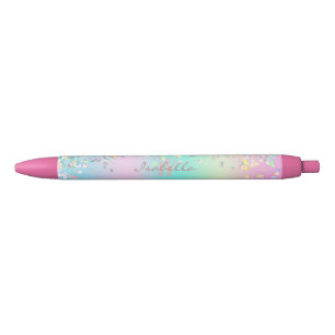 Unicorn Holographic Glitter Black Ink Pen