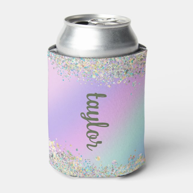 Unicorn holographic glitter can cooler (Can Front)