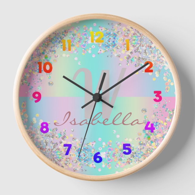 Unicorn Holographic Glitter Clock (Front)