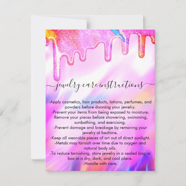 Unicorn Holographic Glitter Drip Jewellery Care Ca Card (Front)