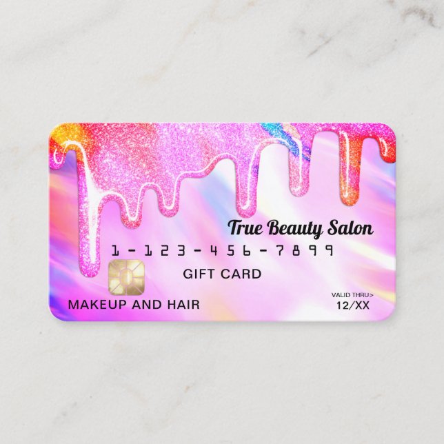 Unicorn Holographic Glitter Drips Gift Credit Business Card (Front)