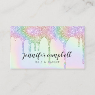 Unicorn holographic glitter drips glam makeup hair business card