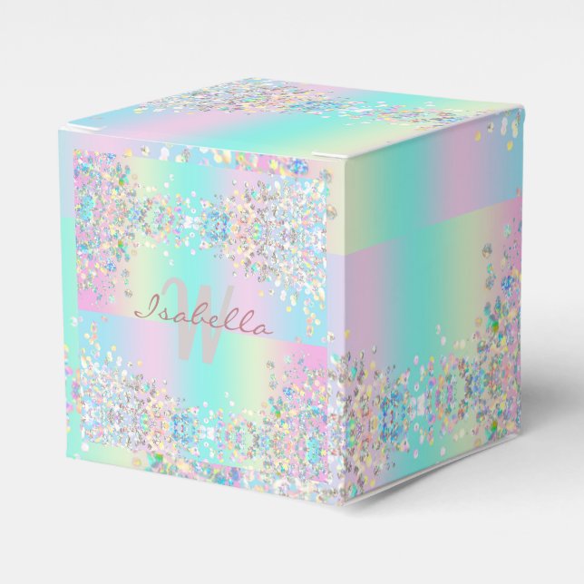 Unicorn Holographic Glitter Favour Box (Front Side)