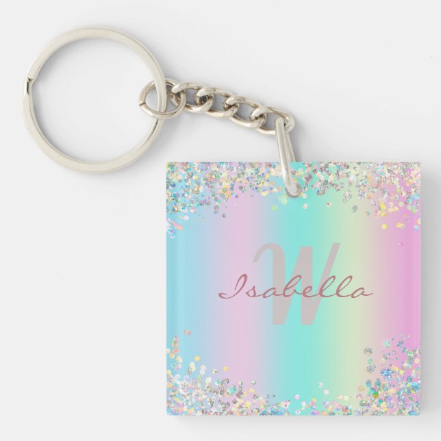 Unicorn Holographic Glitter Key Ring (Front)