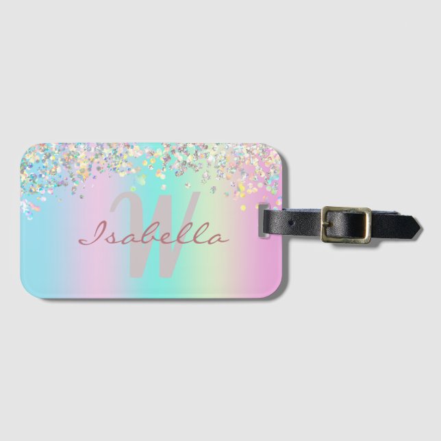 Unicorn Holographic Glitter Luggage Tag (Front Horizontal)