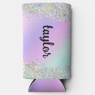 Unicorn holographic glitter seltzer can cooler