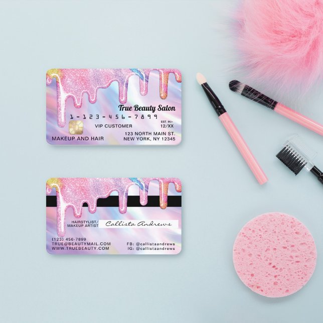 Unicorn Holographic Thick Glitter Drips Credit Business Card (Creator Uploaded)