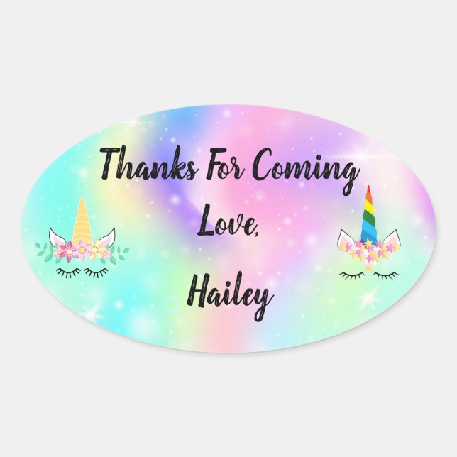 Unicorn Horn Party Thank You Sticker (Front)